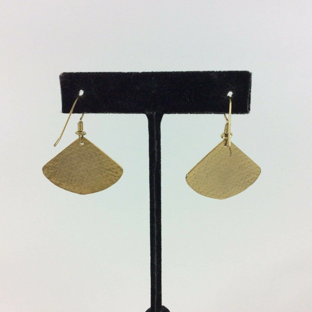 Vintage Cloisonne Dangle Earrings Fan Shape Floral - Picture 4 of 8